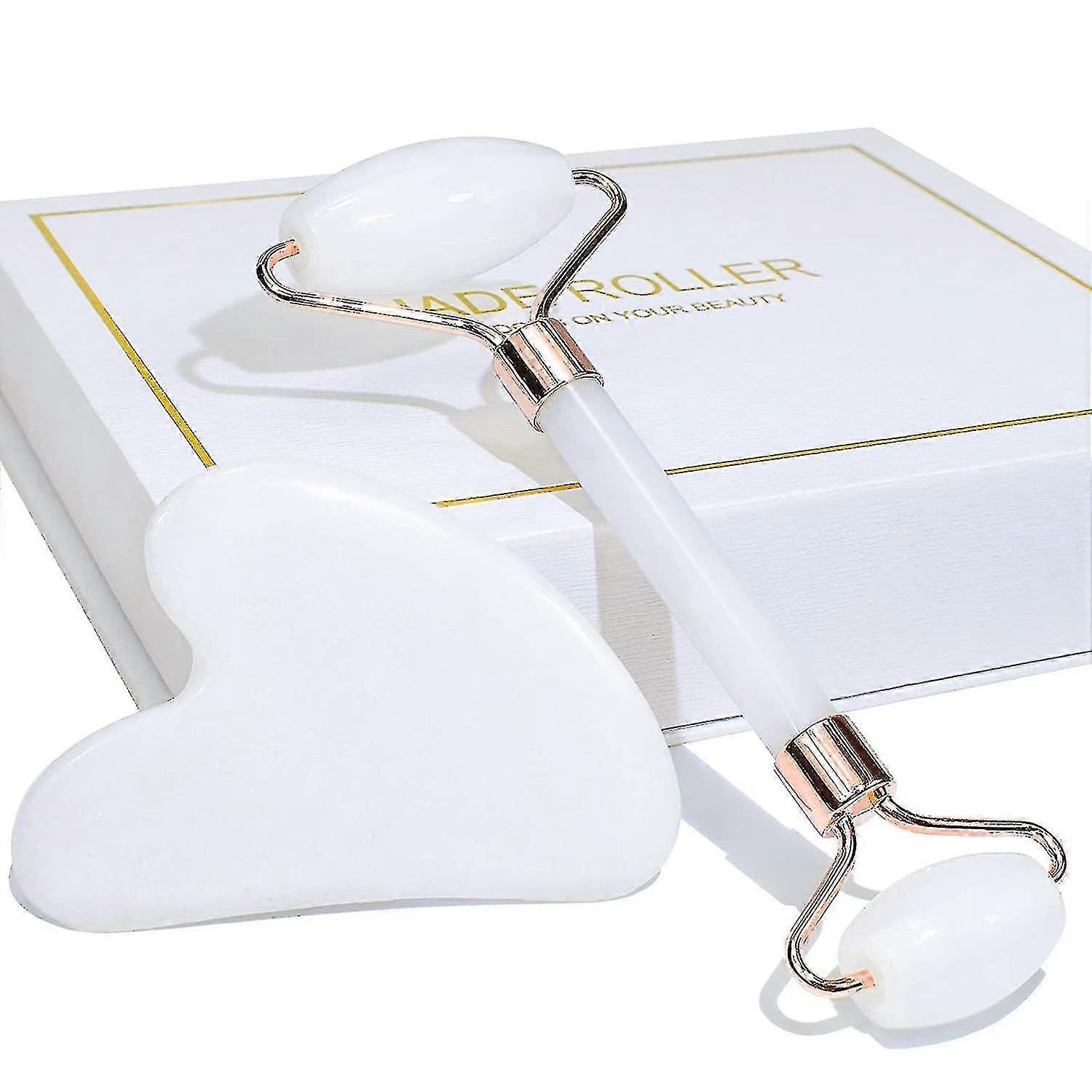 Jade Roller & Gua Sha Rose Quartz Face Roller And Gua Sha Set For Skincare And Face Massagerwhite - Jxlgv
