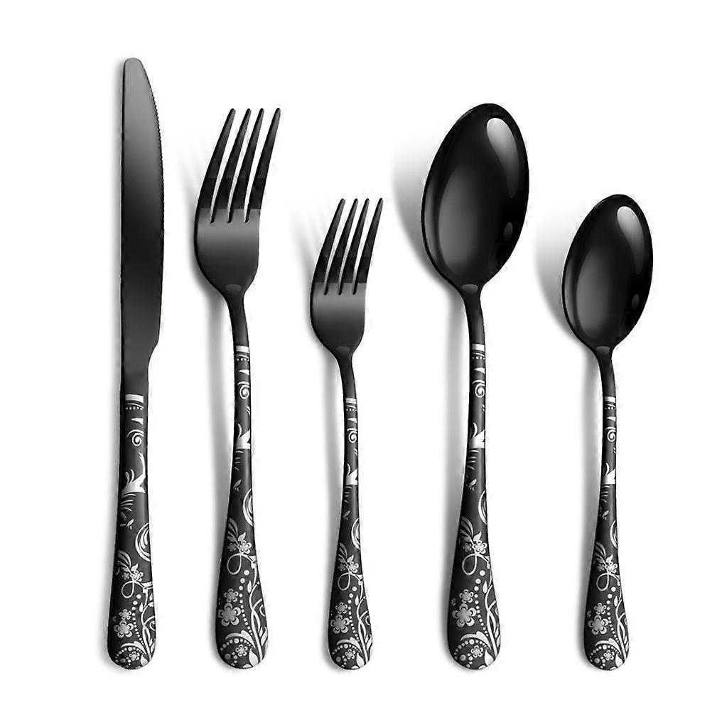 20pcs Cutlery Set Tableware Tableware Spoons Knife Fork Stainless Steel Black