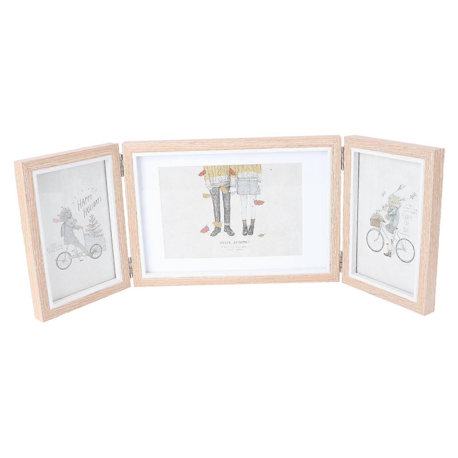 1 Pc Album photo créatif en bois Album pliant à trois couches Cadre photo multifonctionnel