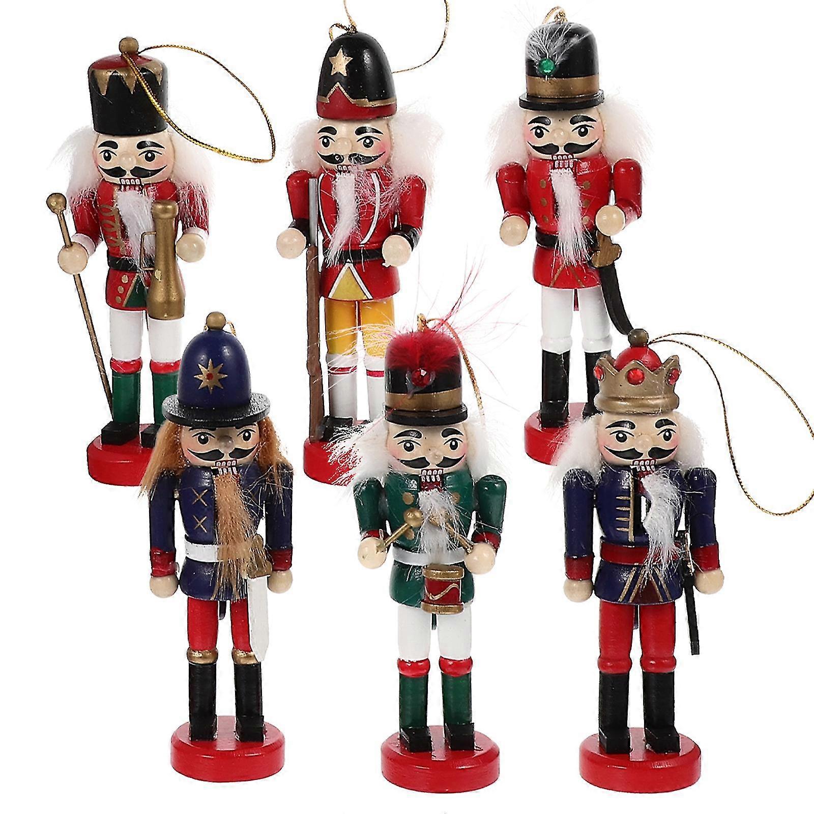 6pcs Christmas Hanging Nutcracker Wooden Nutcracker Ornament Xmas Tabletop Nutcracker Z