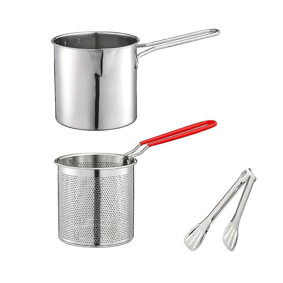 Deep Frying Pot with Strainer Basket Tong Stainless Steel Japanese Tempura Frying Pot for French Fr