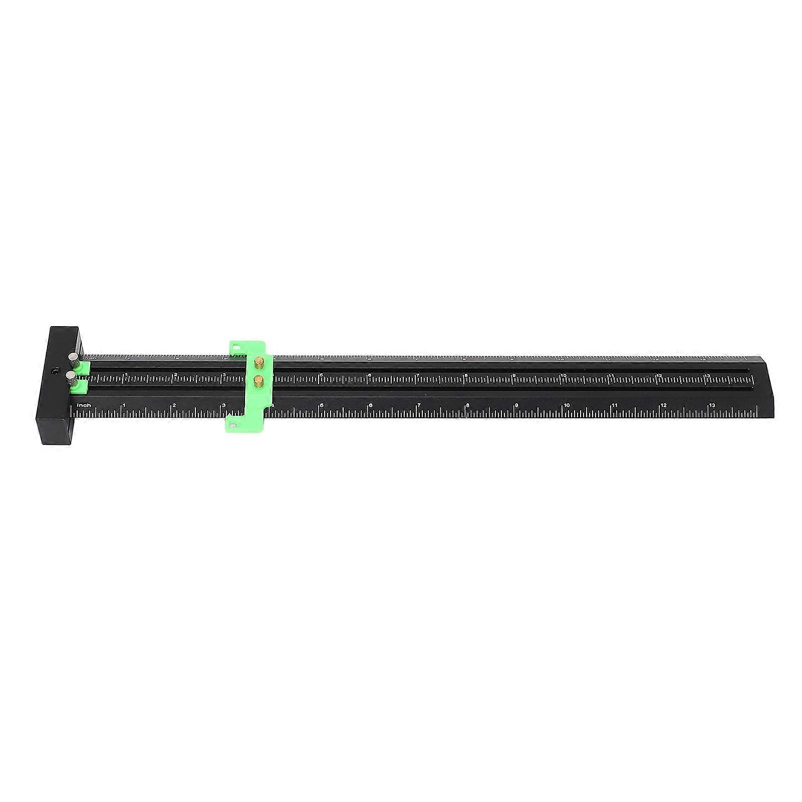 Woodworking Compass Tool 14inch Metal Aluminium Alloy Double Line Marking Ruler Adjustable T Type Measuring Scribing Ruler Green