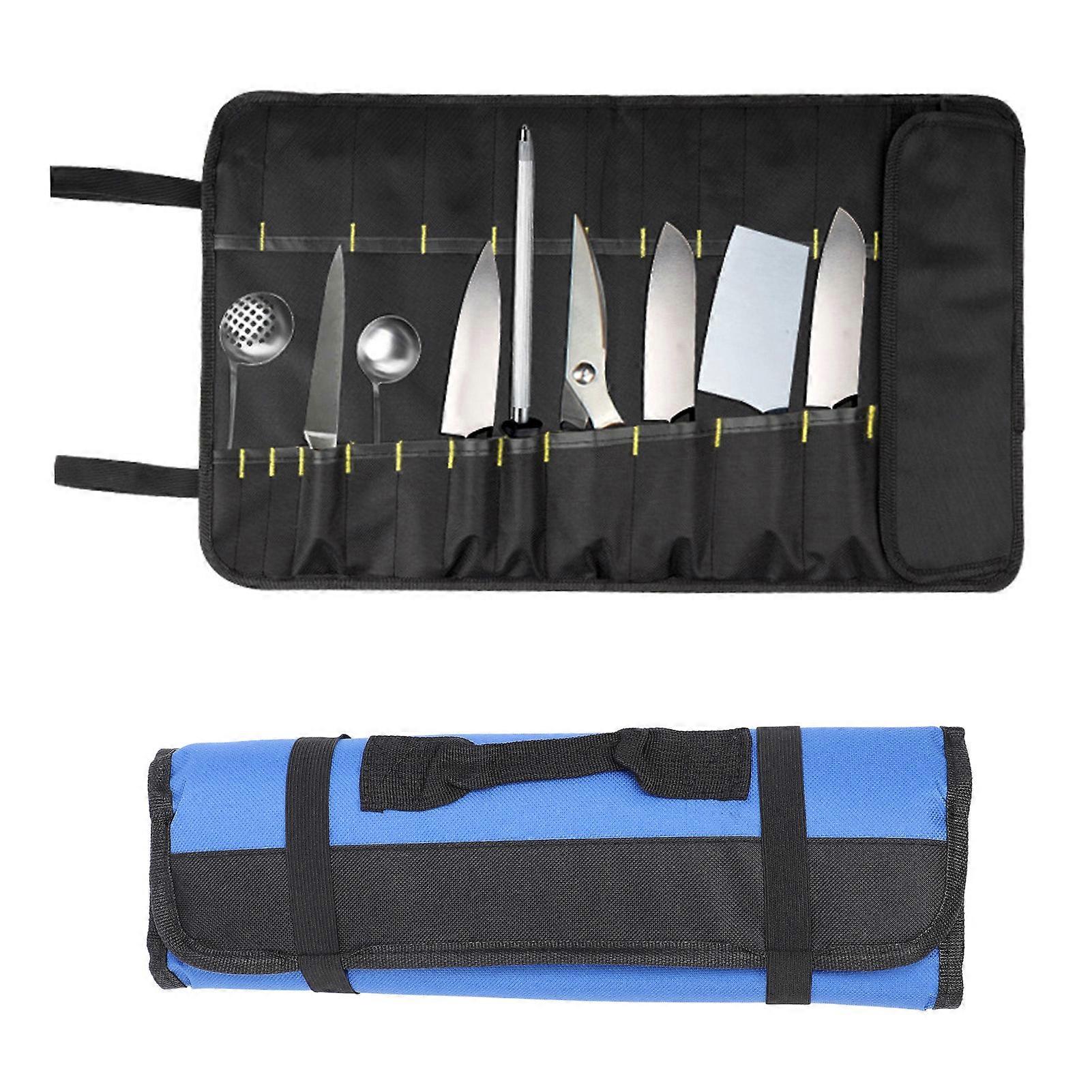 Tool Roll Bag Portable Canvas Waterproof Multifunctional Tool Organization Roll Bag for Woodworking Blue
