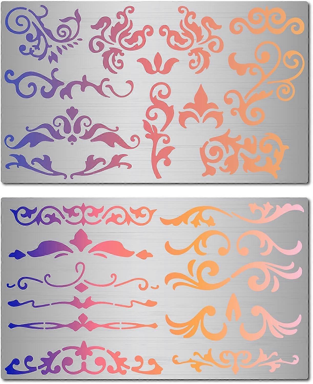 2 Styles 6" Metal Flowers and Vines Stencil Templates Reusable Floral Vine Drawing Journal Cactus Finds Small Stencil for Painting on Wood Burning Wal
