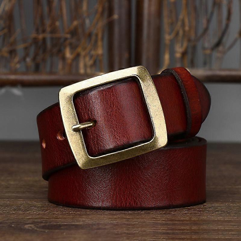 3.8cm רוחב עבה עור רטרו חגורת עור אמיתי לגברים פליז מוצק חגורות אבזם סיכת נחושת רצועת זכר לג'ינס