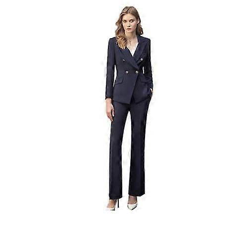 Women 2-Piece Blazer Trouser-Suit Business Double-Breasted Button Jacket