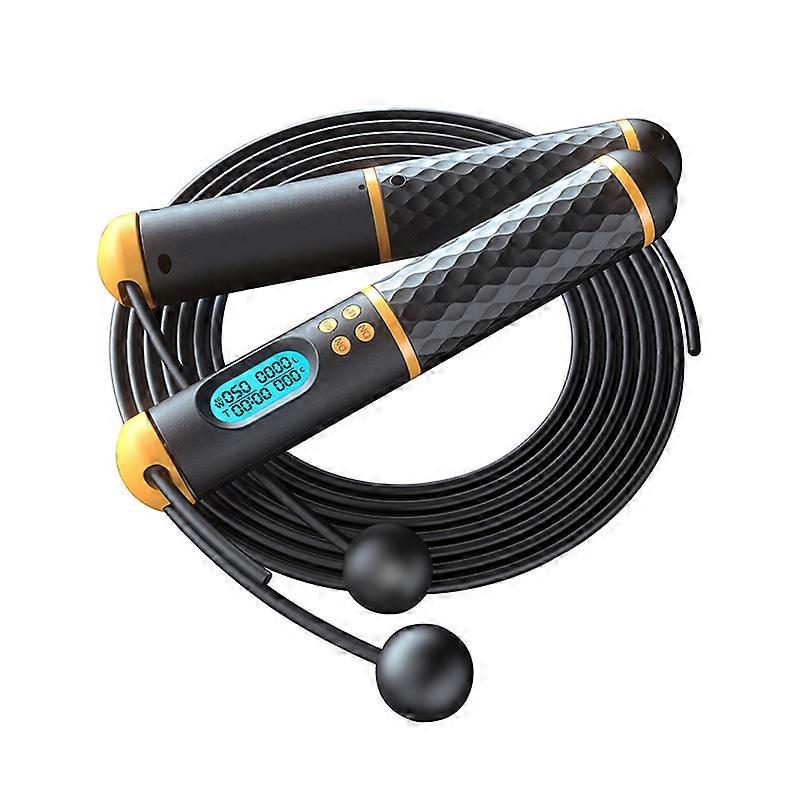 Cordless Dual Purpose Skipping Rope Weighted Black and Yellow Handles+3m Rope+2 Weighted Balls