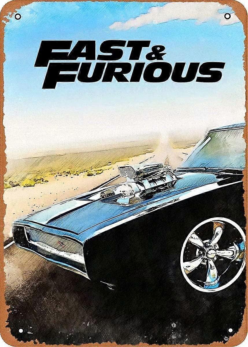 ワイルドスピードフィルムメタルポスターサインビンテージカーの壁の装飾ガレージバーコーヒーマン洞窟ファンギフトプラーク12x8