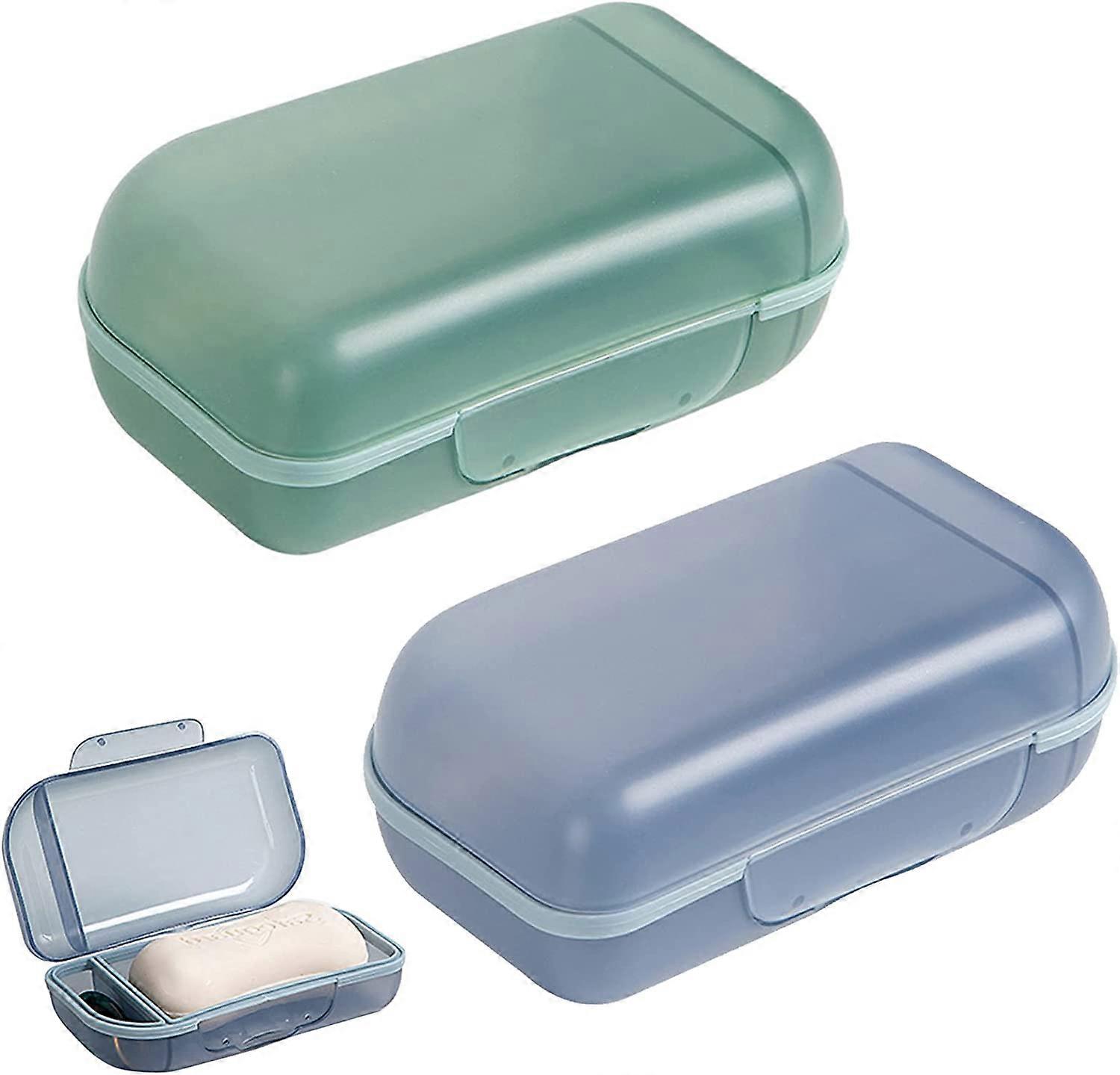 2 stuks Plastic Zeepbakje Reiszeep Met Deksel Waterdichte Afdichting Draagbaar ZeepbakjeGroen + Blauw (4-D-1)