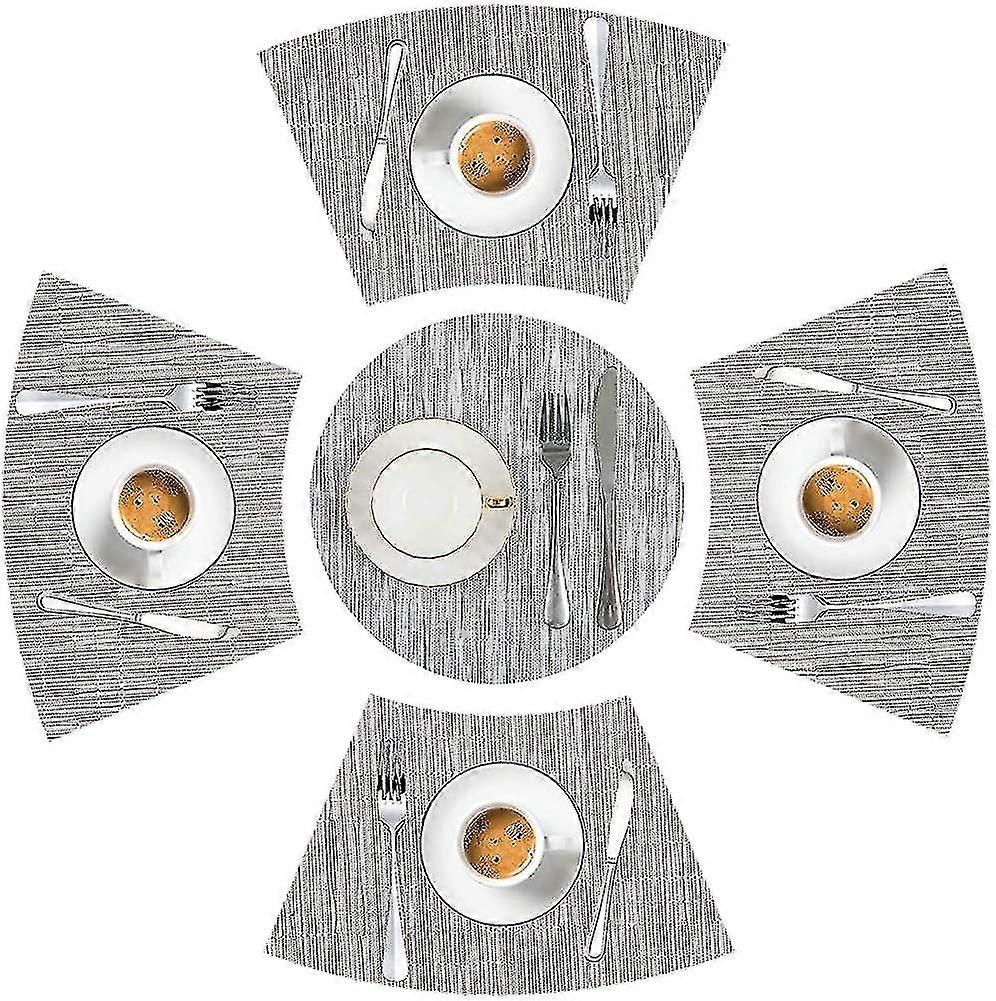 Round Table Placemats Set Of 5, Wedge Decorative Placemats With Centerpiece Woven Vinyl