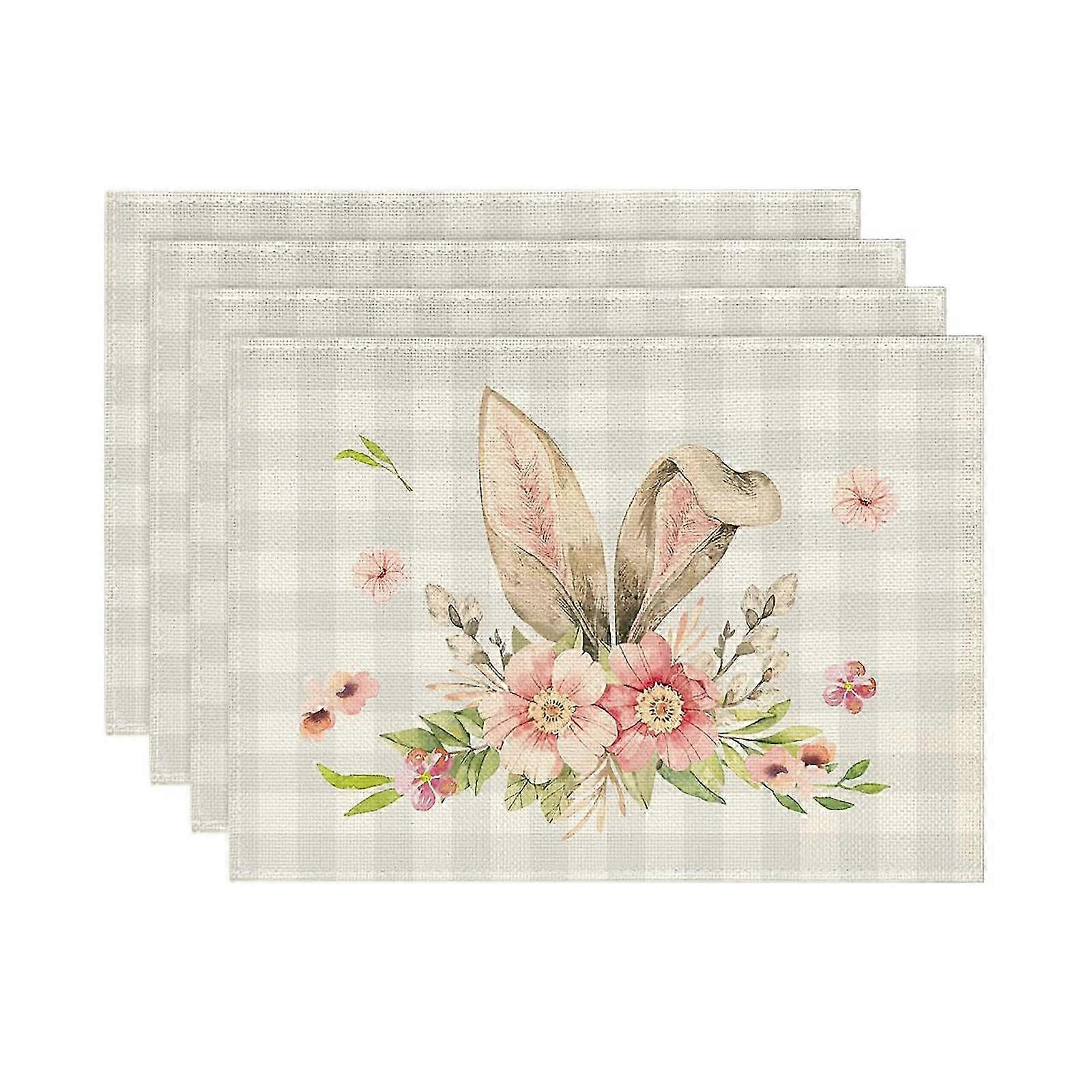 Stylish Bunny Flower Easter Table Mats, 4 pcs, Indoor Party Decoration