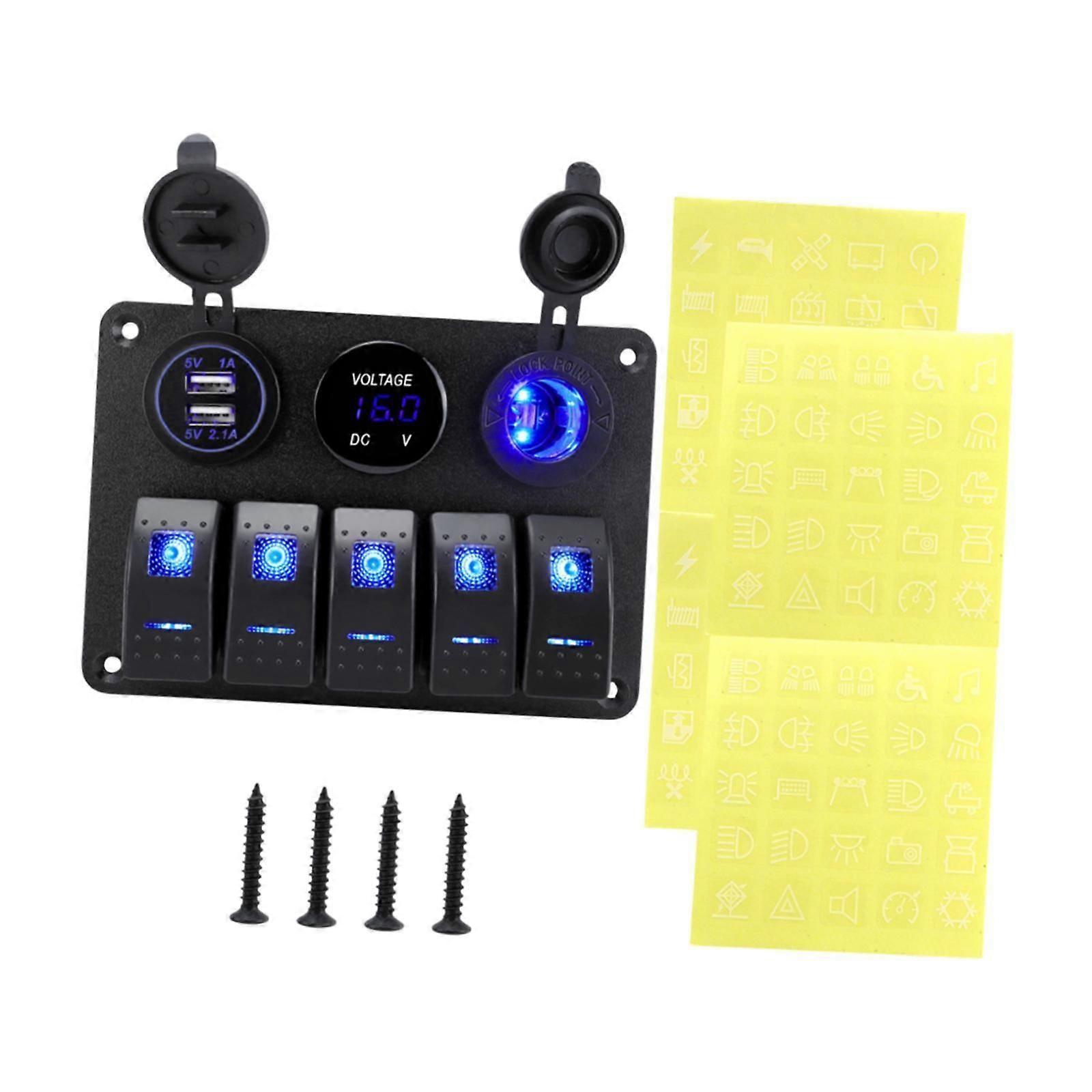 Generic 5 Gang Rocker Switch Panel مقاوم للماء لمركبات شاحنات القوارب
