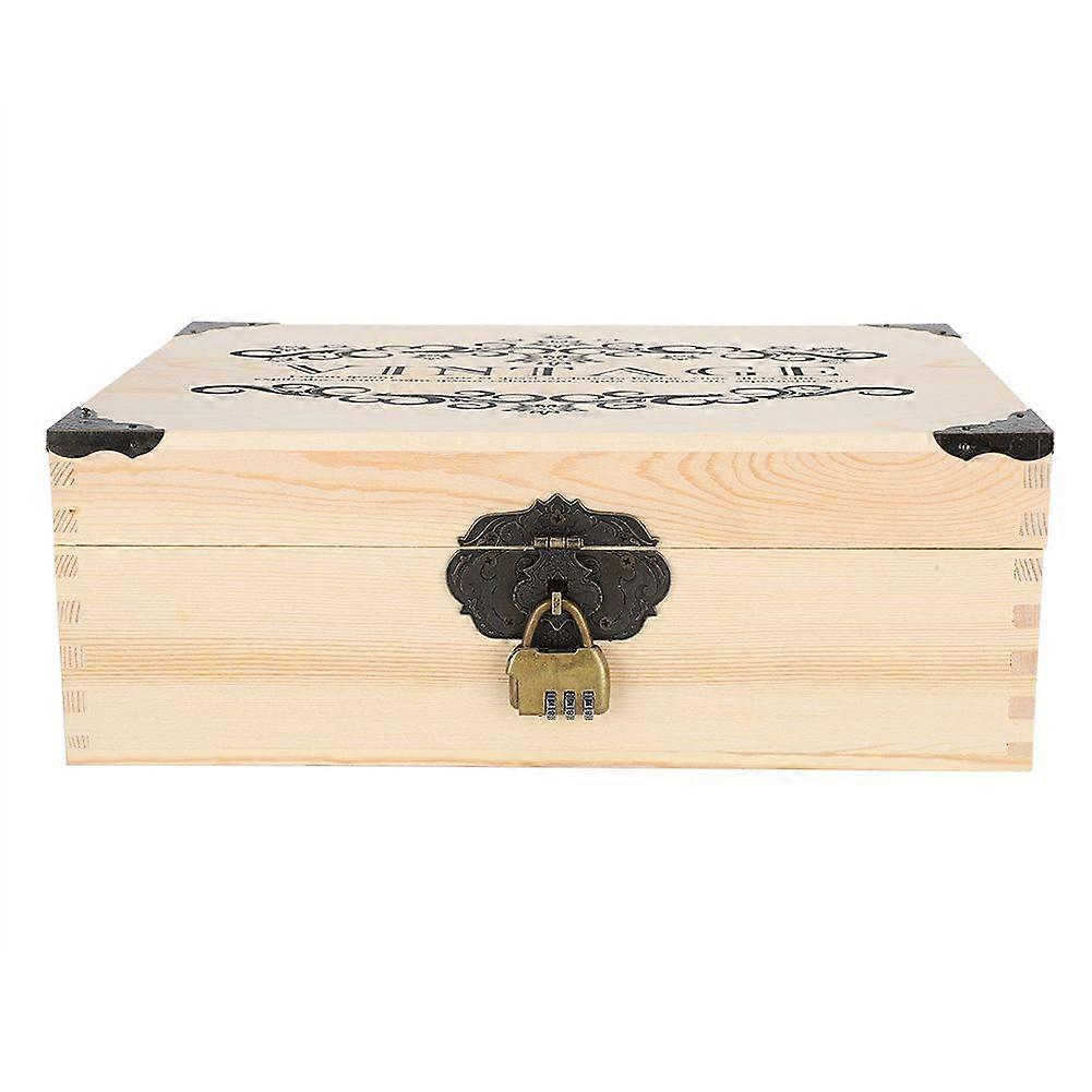 Wooden Simple Desktop Storage Box Cosmetics Jewelry Document Organizer Case with Lock