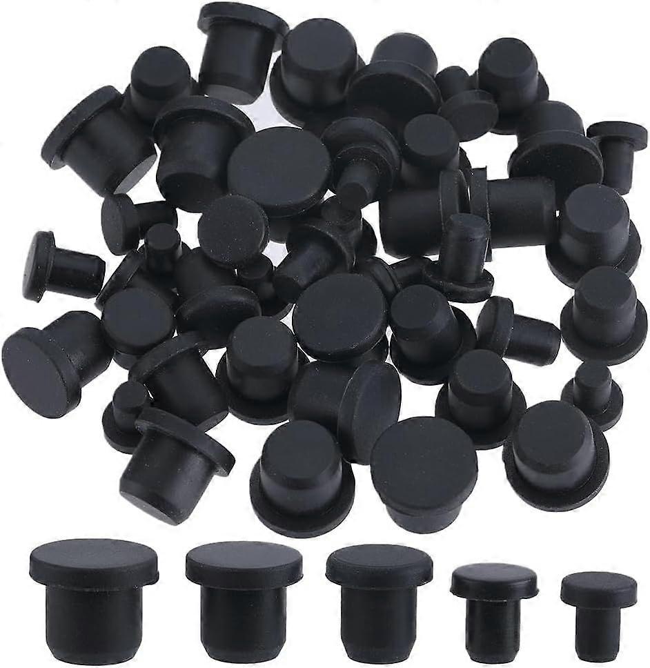 50PCS 5 Sizes Silicone Hole Plug Black Round Rubber Waterproof Button Hole End Covers Soft Flexible Stopper Fit for 4-9.5mm Inner Diameter Hole Bottle