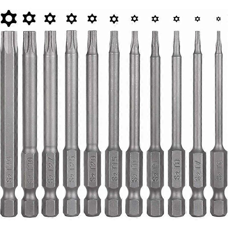 11-Piece Torx Screwdriver Bit Set with Magnetic Tips, Compatible with Various T-Shaped Screws, Made of S2 Steel