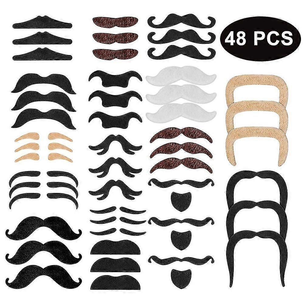 48 Pack Novelty Fake Moustache Self Adhesive Moustaches For Masquerade