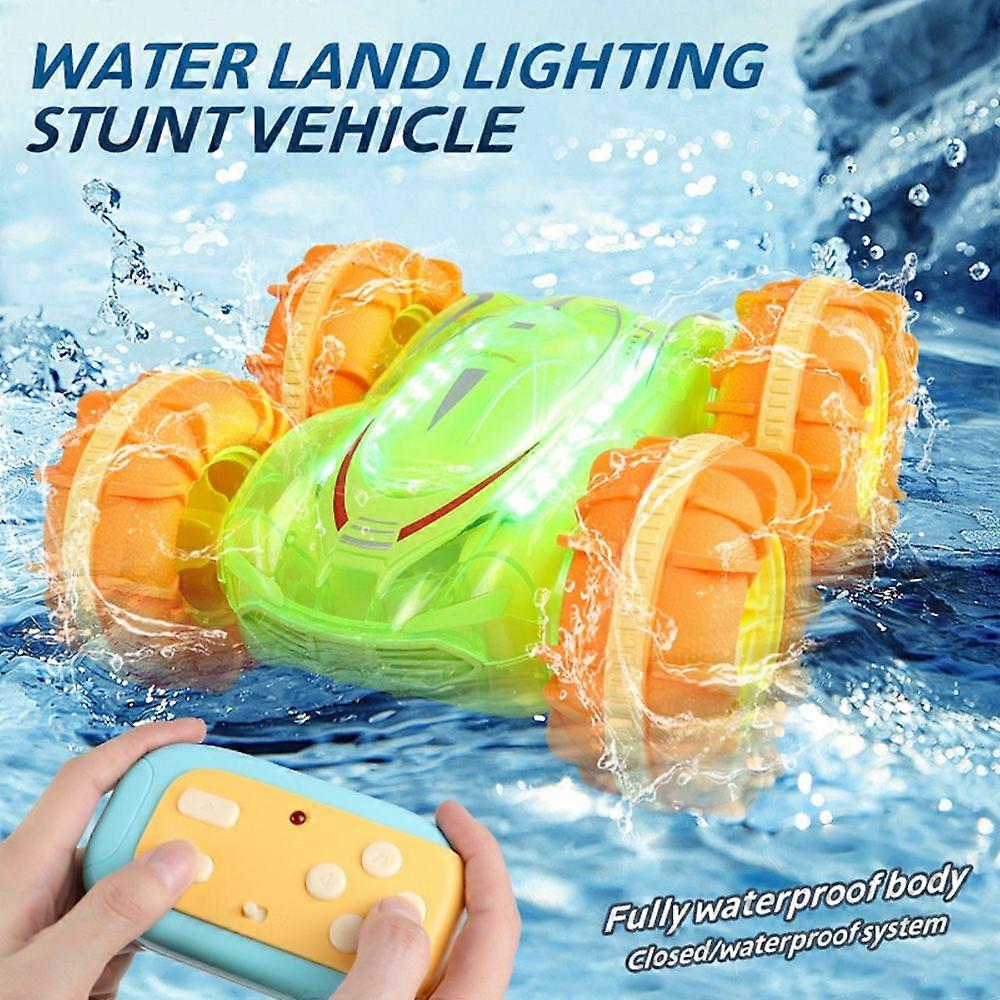Remote Control Car, 2.4 GHz 4WD Amphibious Waterproof Stunt Car Gesture Sensing Remote Control Boat All Terrain Land Water Boat with Cool Lights Gifts