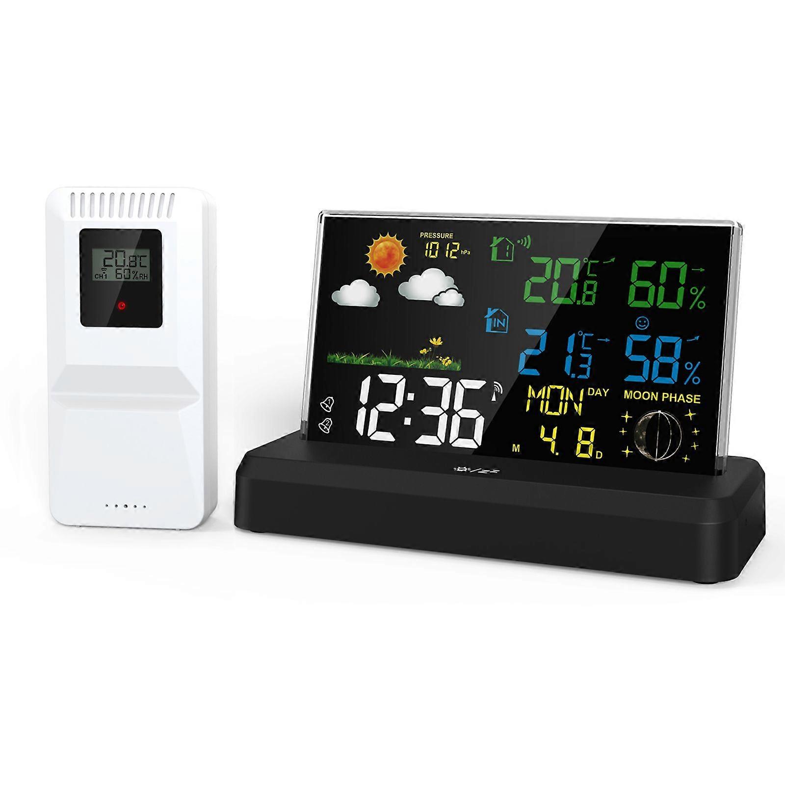 Positive display high-definition digital electronic alarm clock Indoor and outdoor thermometer and hygrometer Weather forecast radio wave wireless wea