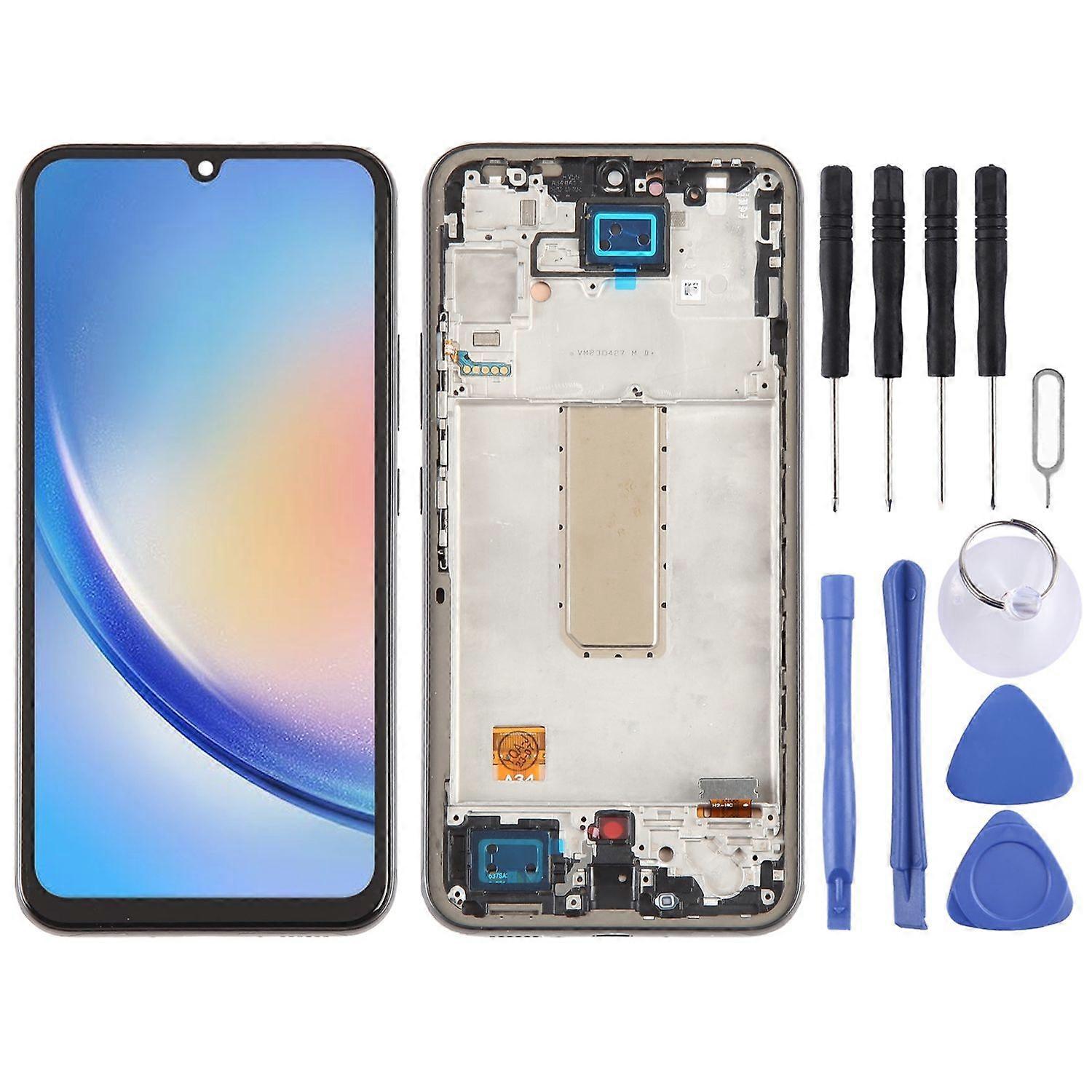 For Samsung Galaxy A34 5G Display Full OLED LCD with Frame Unit Touch Spare Part Repair Black (FINGERPRINT FUNCTION IS NOT SUPPORTED!!!
