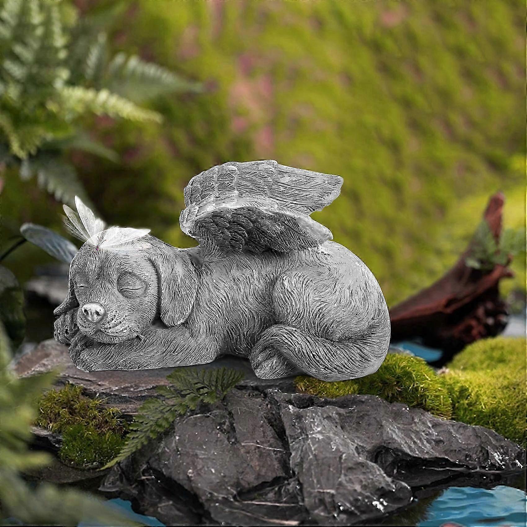Statue commémorative sculptée représentant un ange chien, en résine, finition pierre
