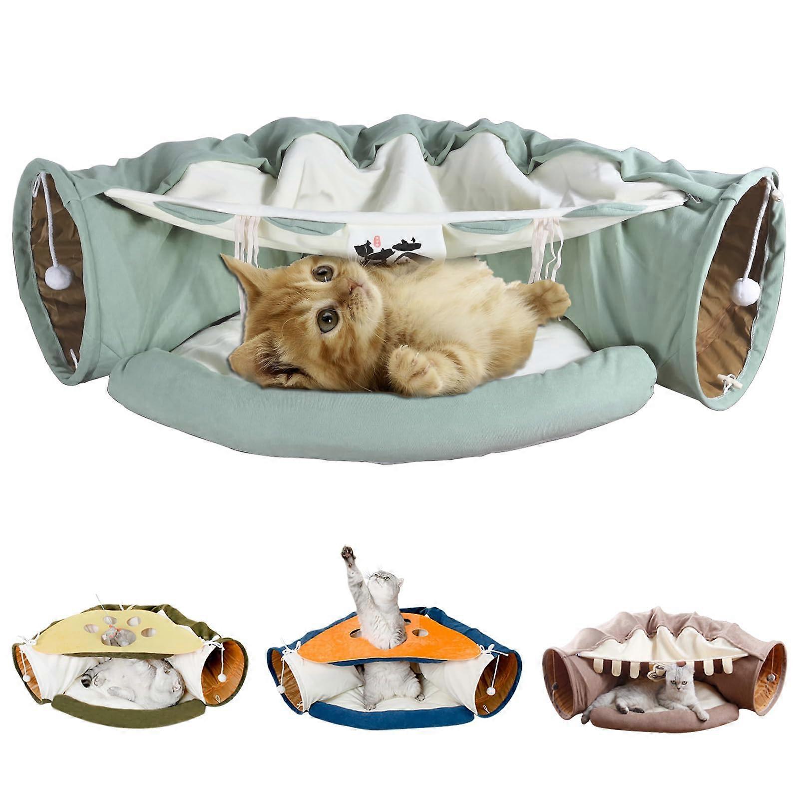 2-in-1 Collapsible Cat Tunnel Indoor for Bed and Hideout