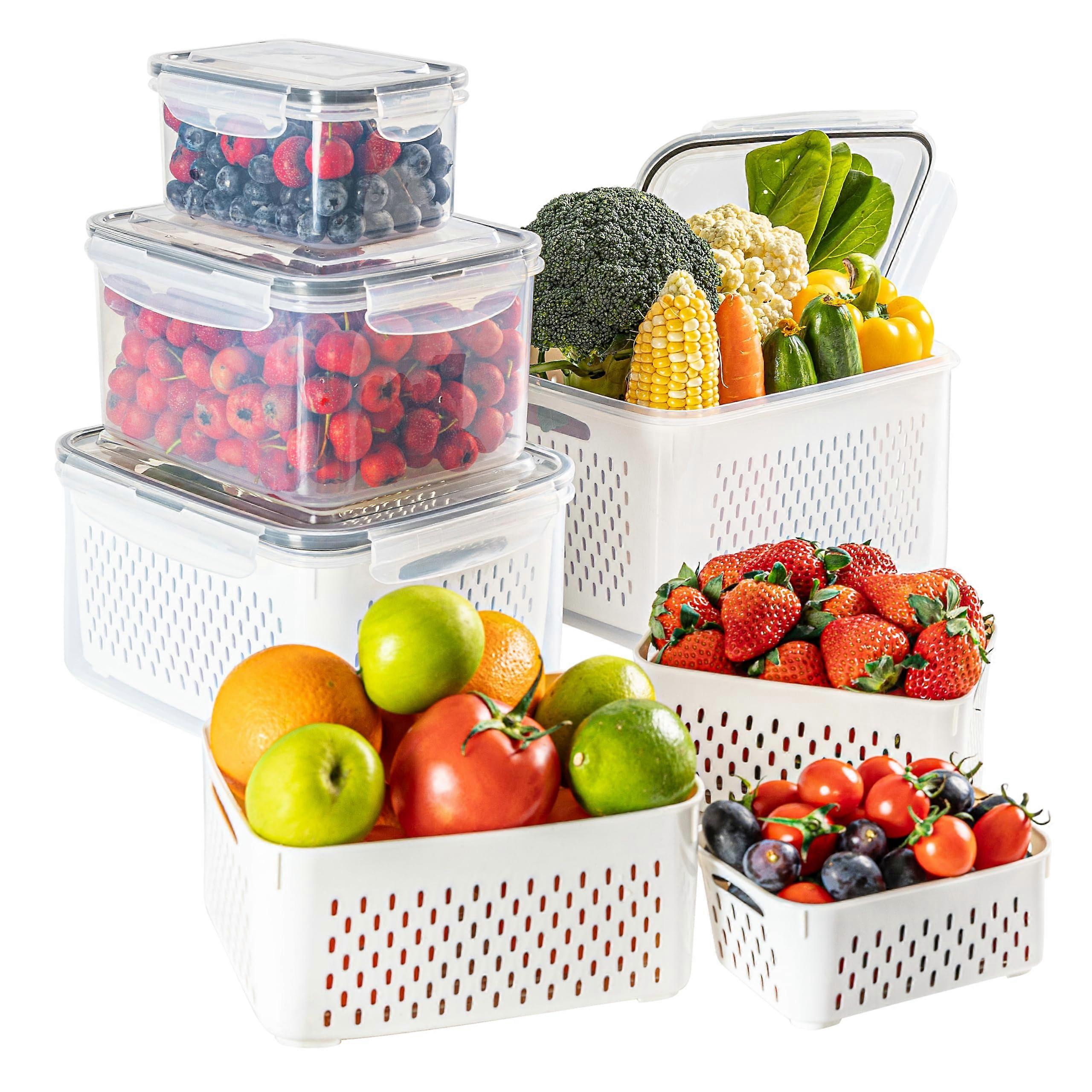 3 Pcs Air Tight Leak-Proof Fruit Storage Containers for Fridge Keep Fruits Fresh Rectangular