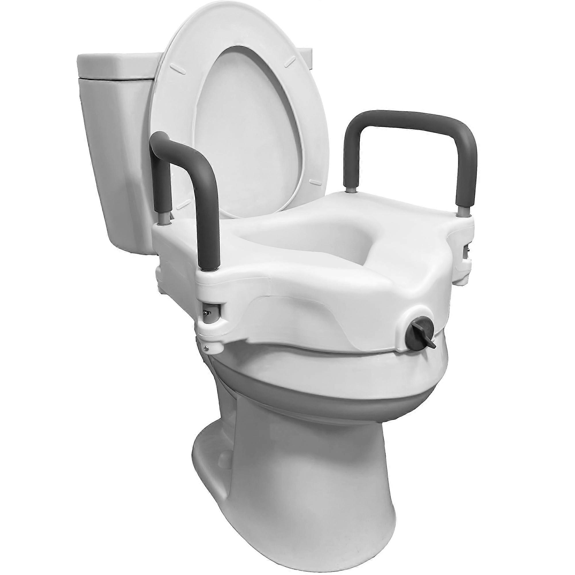 E-Z Lock Raised Toilet Seat with Handles, 4.5' Toilet Seat Riser with Arms, Fits Most Elongated and Round Toilets