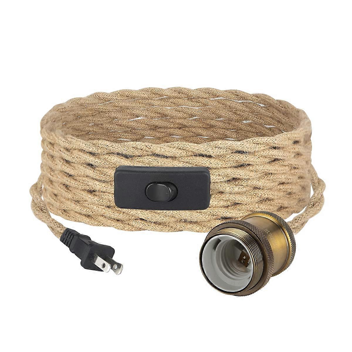 Industrial 16.4Ft Pendant Light Cord - Hanging Kit, Switch, Plug-In, E26/E27 Socket, Vintage Brass