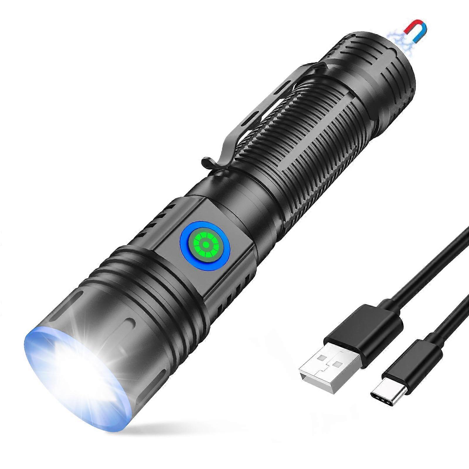 Small Flashlights 20000 High Lumens - LED Rechargeable Flashlight 1500 Meter Long Beam Magnetic Flashlight Zoomable Waterproof for Home Emergency Sear