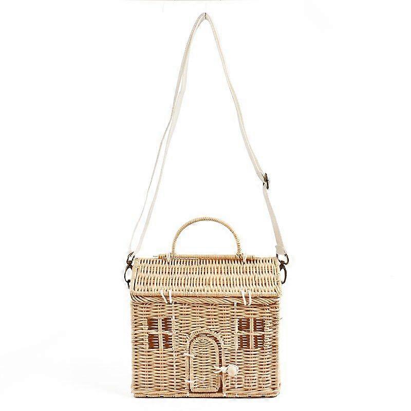 Borsa femminile intrecciata a forma di casa in rattan intrecciata in vimini