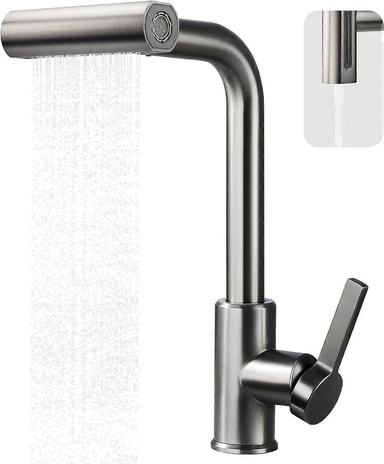 Kitchen Tap Spray Extendable Head with Aerator/Filter, 360Swivel Stainless Polished Grey Basin Faucet