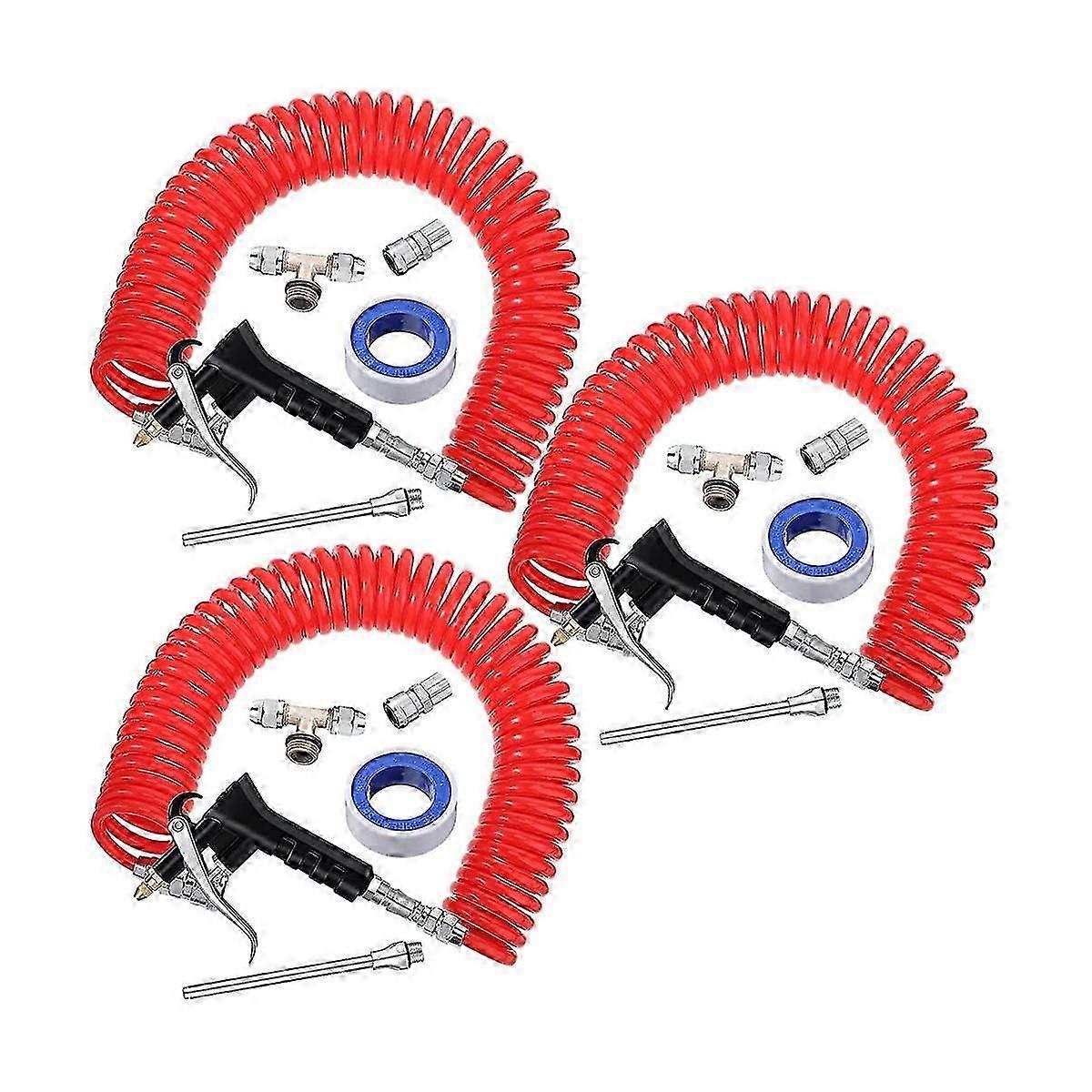 3 Set Truck Dust Air Blow Kit Blow Cleaning with 24.6 Ft Long Coil and 3 Interchangeable Nozzle Tip