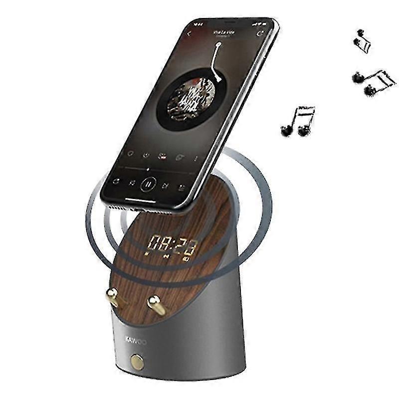 Kawoo J600 Mini Bluetooth Speaker Music Player Alarm Clock Metal Induction Speaker - Black/grey