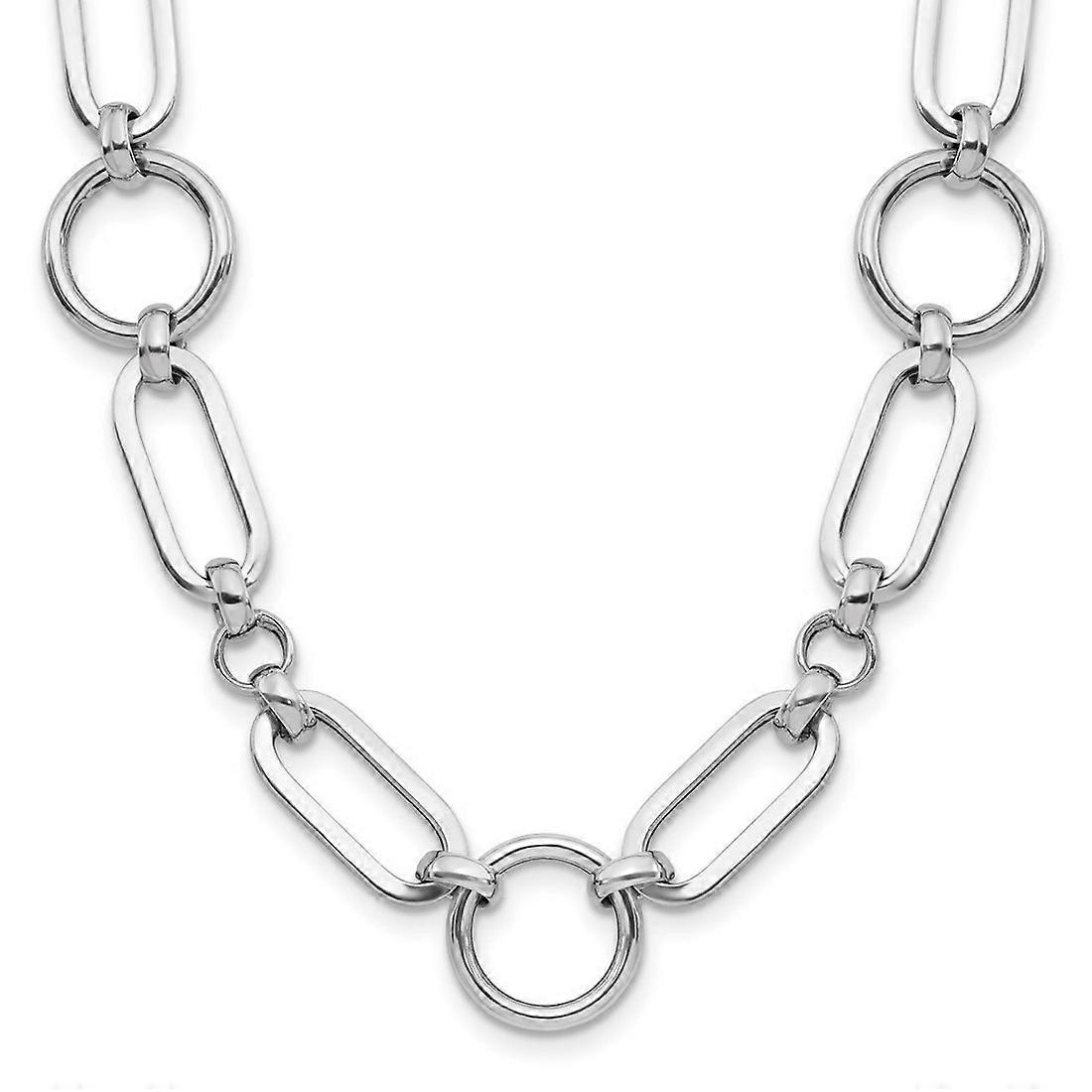 Colar com pingente de 16 polegadas em prata de lei 925, banhado a ródio, polido, com elos sofisticados de 12,5 mm e extensor de 2 polegadas.