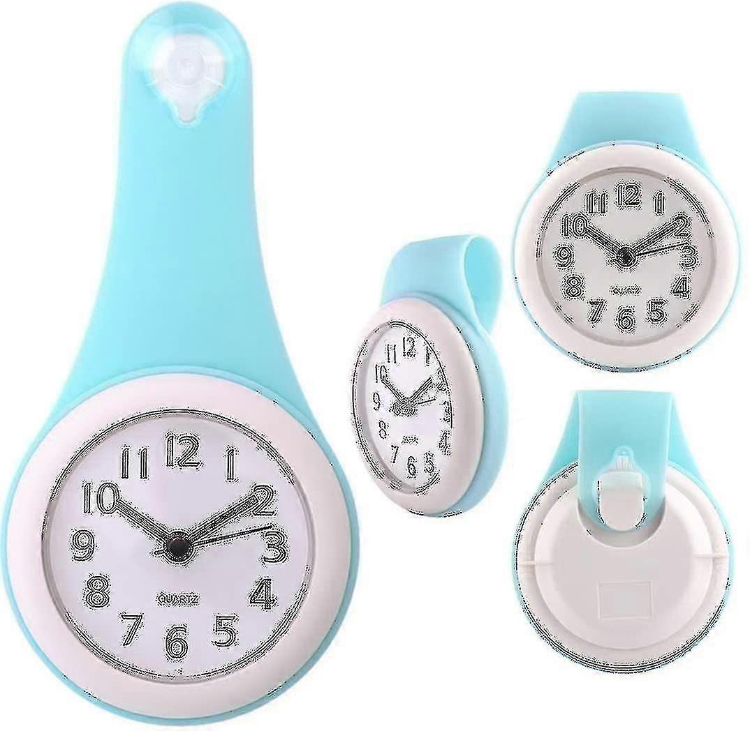 Horloges de douche, horloge de salle de bain silencieuse imperméable à l’eau avec ventouse - (bleu)