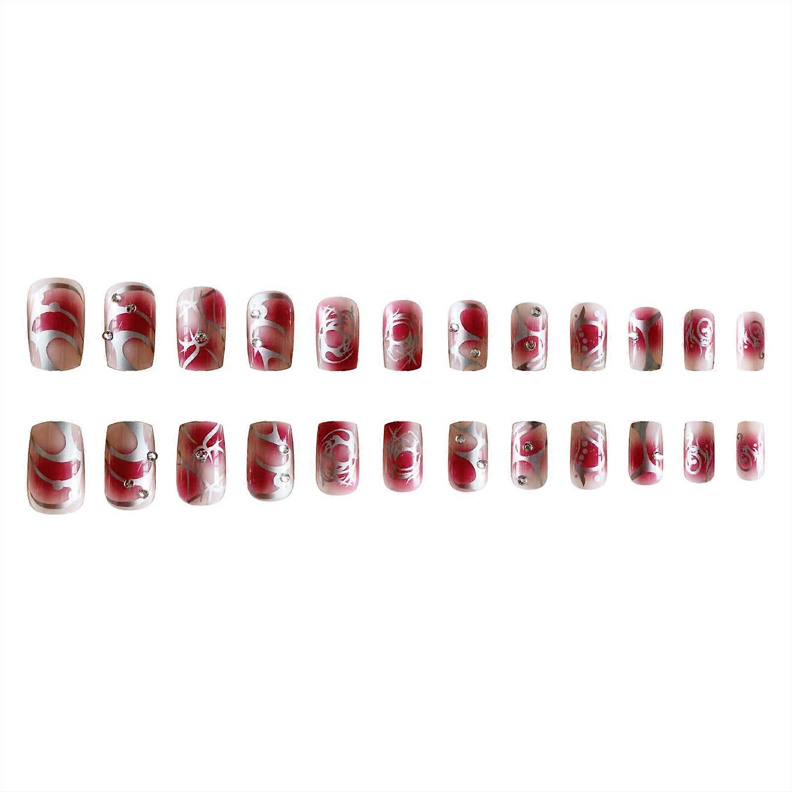 Red Smudge Short False Manicure with Harmless and Smooth Edge Nails