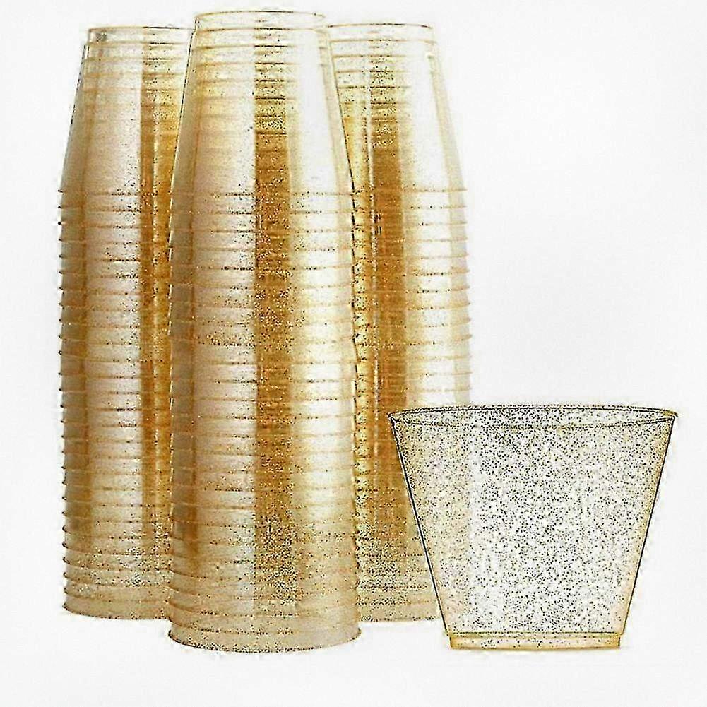Elegant Disposable Plastic Wine Glasses with Gold Glitter, Clear Hard Plastic Cups Suitable for Various Occasions, fg2025031700146