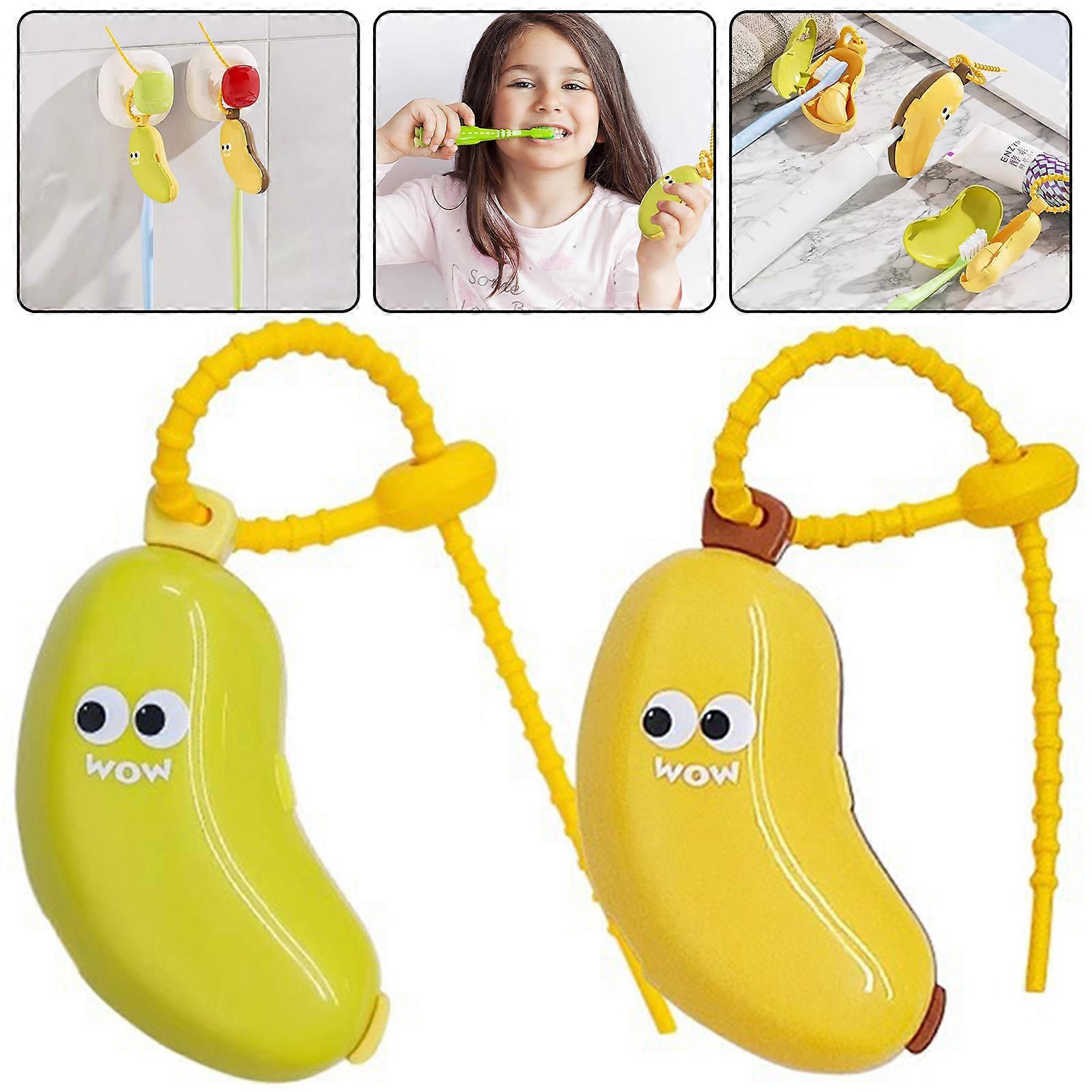 Banana Toothbrush Set - with Toothpaste Dispenser, Portable Toothbrush Protective Cover Brush Head Case, Clip-On Toothbrush Protector
