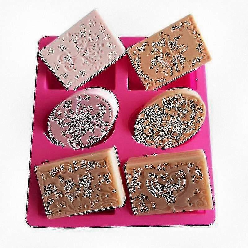 Silicone Soap Mold Set with 6 Flower Emboss Patterns in Oval and Rectangle Shapes, Suitable for Various Crafts