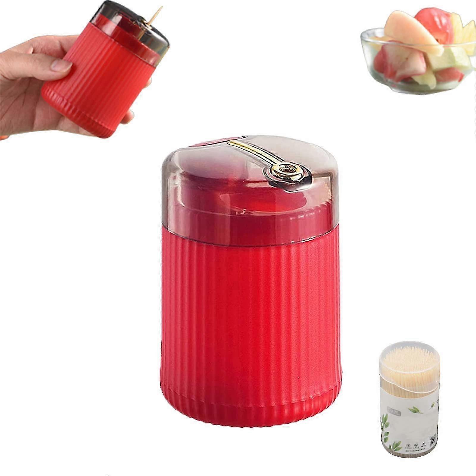 Pop-Up Automatic Toothpick Dispenser, Toothpick Holder Storage Box, Red