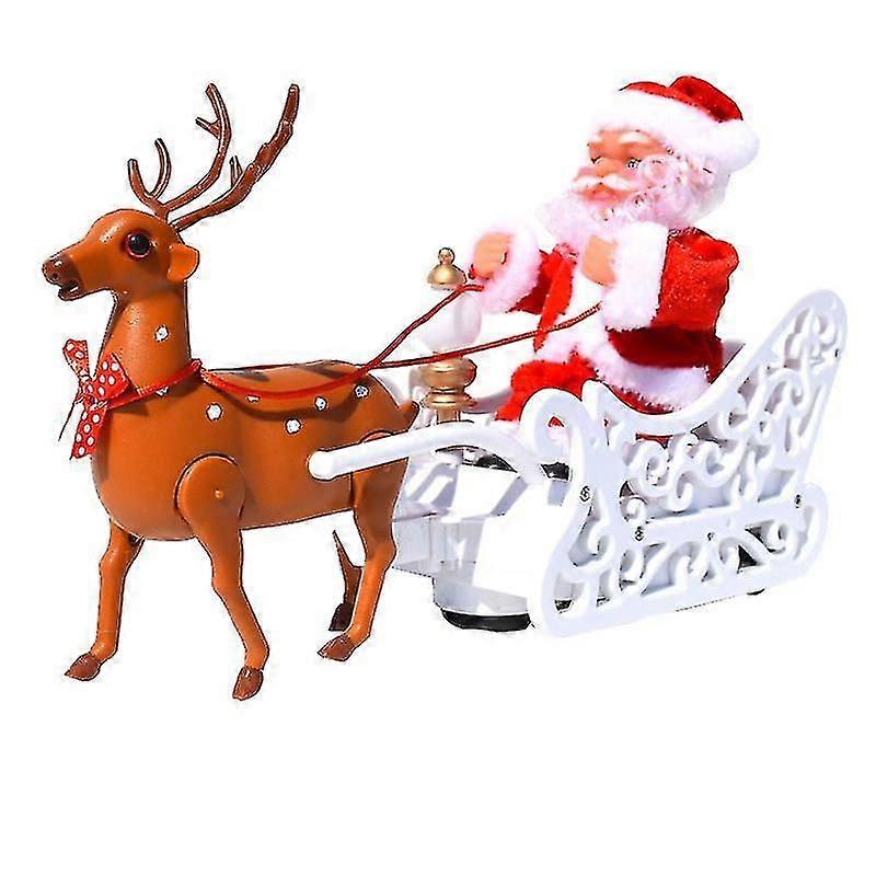 Santa Claus Doll Elk Sled Toy Riding Reindeer Singing Xmas Decor