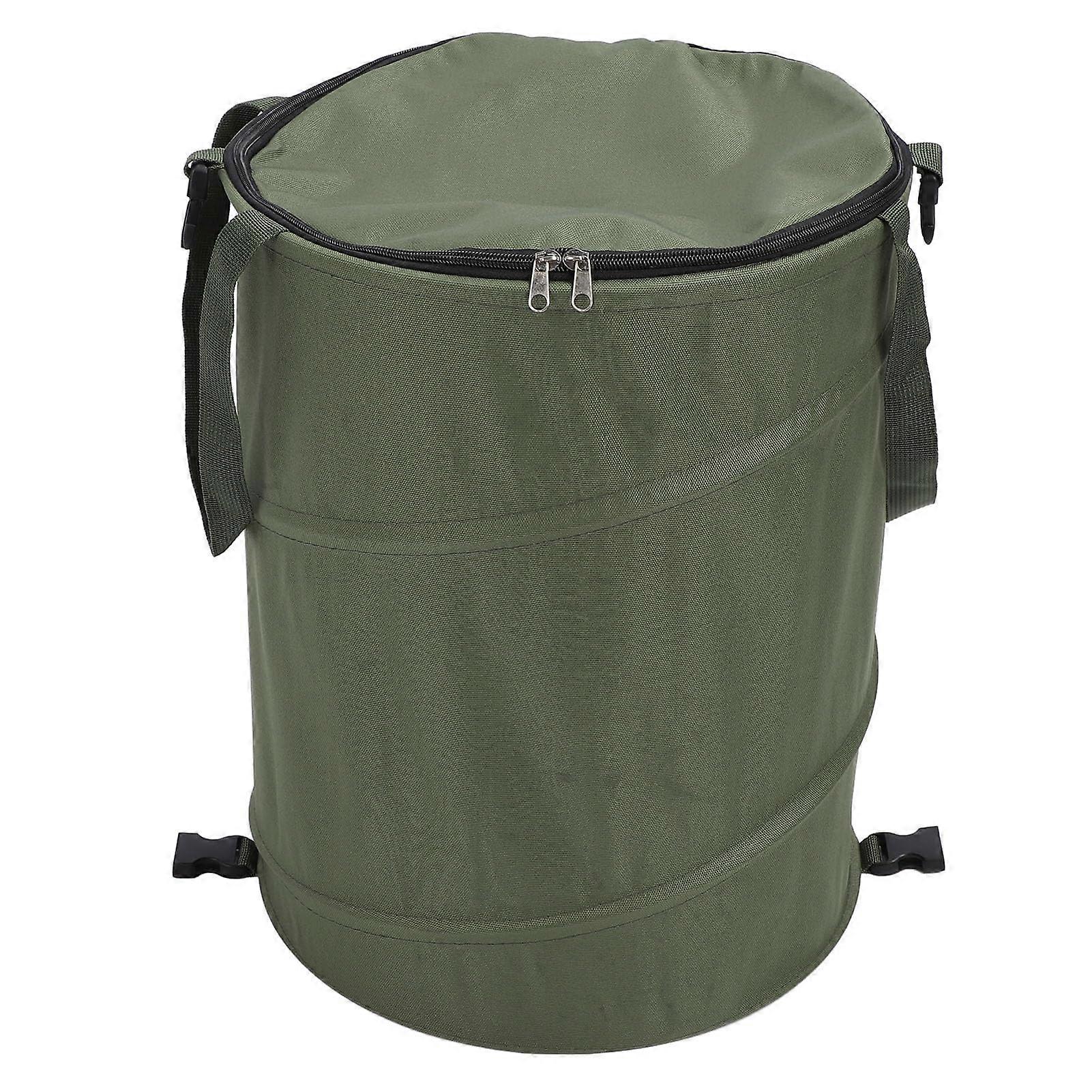 Camping trash can, Large capacity, 24 gallons, Foldable portable garden trash can, Outdoor picnic, Camping trash can with zippered lid (army green)