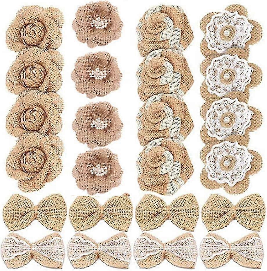 Set of 24 Linen Flowers, Jute Flowers, and Retro Linen Flowers Featuring 6 Unique Designs Suitable for Various Decor Needs