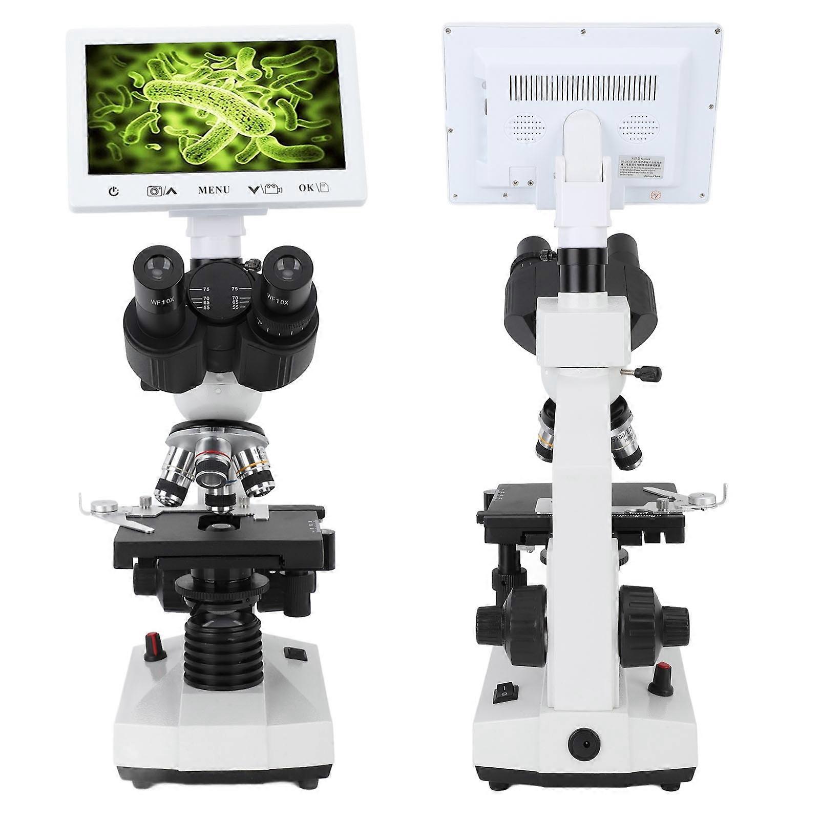 Trinocular Microscope 7 Inch Screen 40X To 1600X Magnification Biological Microscope with Mechanical Platform 100‑240V US Plug 