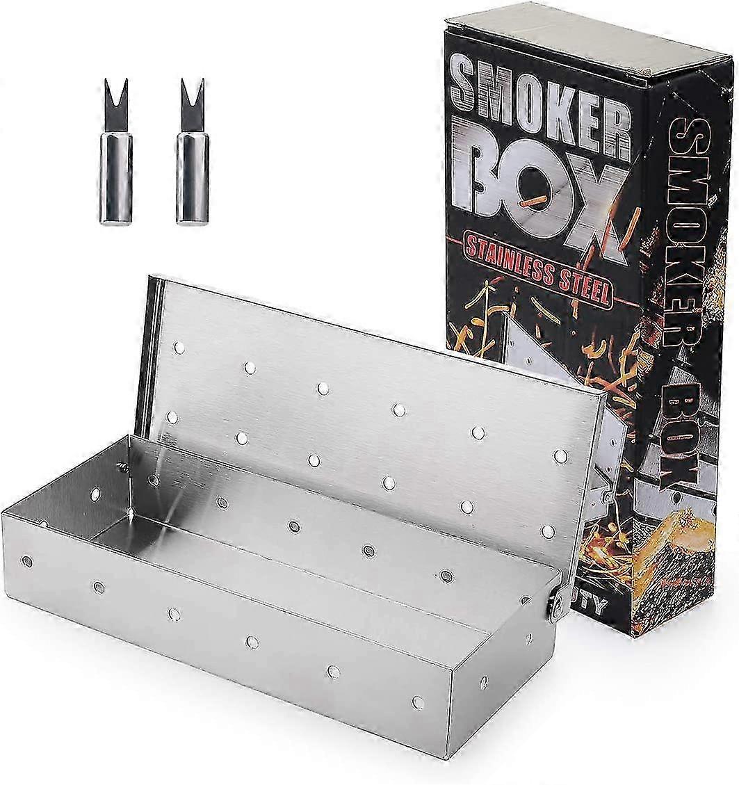 صندوق مدخن من الفولاذ المقاوم للصدأ للشواء مع تشطيب فضي ، يتضمن 2 شوكة ذرة ، مثالي لملحقات شواء الشواء