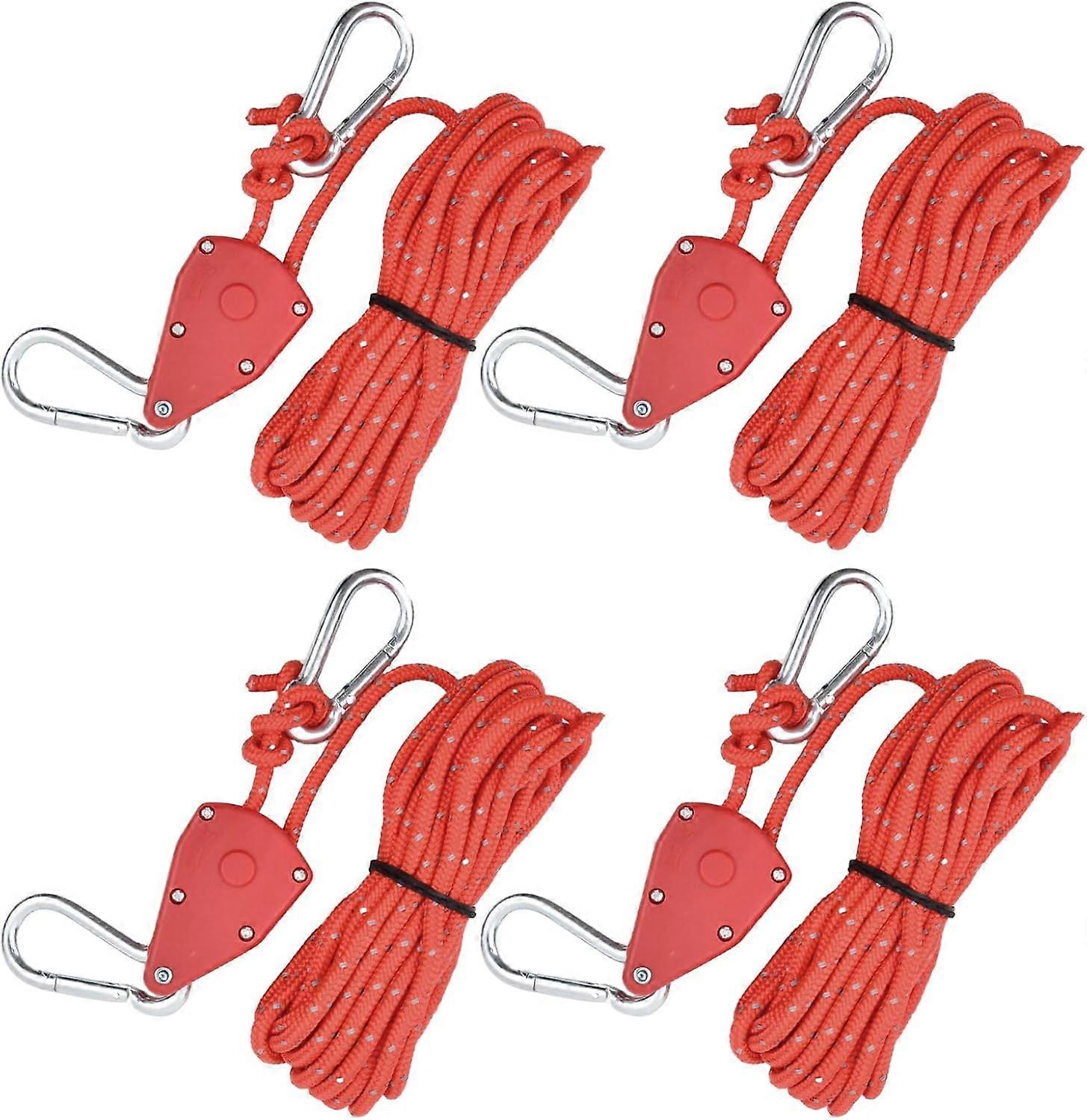 4pcs Reflective Tent Guy Ropes Heavy Duty Guide Rope with Aluminum Adjuster 4mm Tent Camping Cord with Pulley