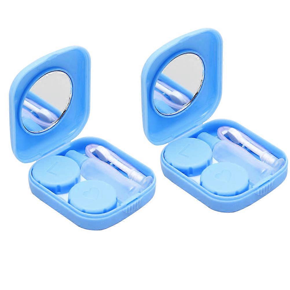 Portable Lenses Case Set Small Eyeglass Case with Mirror for Outdoor Activity ABS Material Lens Holding 2Pcs