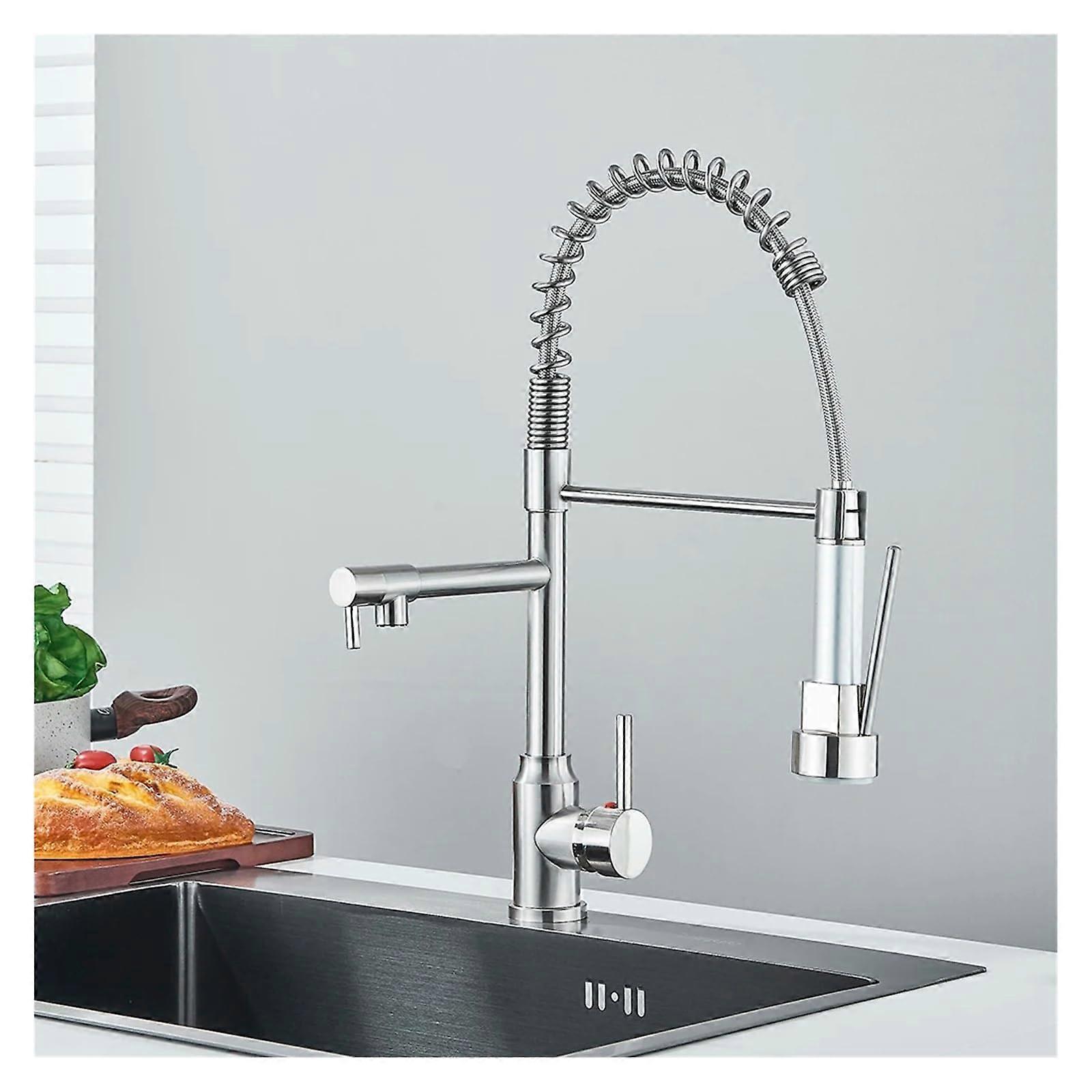 Detachable chrome kitchen faucet with two heads, swiveling, singlelever mixer
