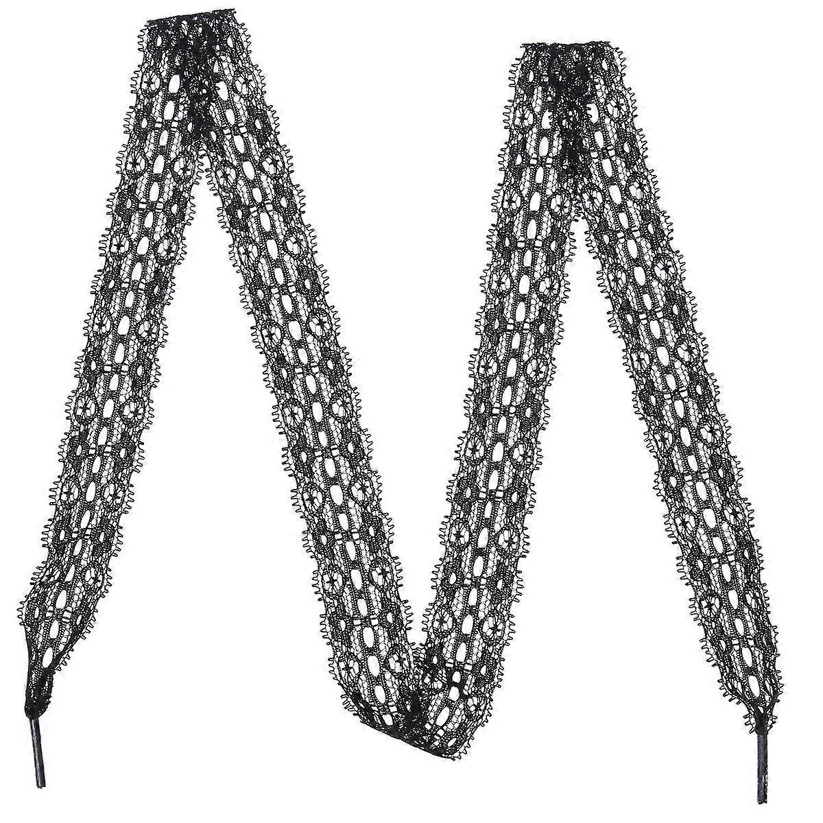 Lace Style Shoelaces Black 0.6M Elastic Ribbon Trim Daily Use 1 Pair
