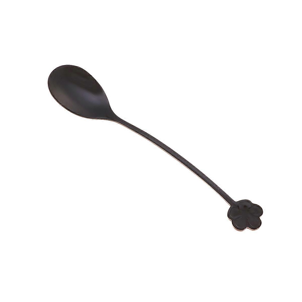 Coffee Spoon Stainless Steel Tableware Serving Home Dining Clover Shape Black 1Pack